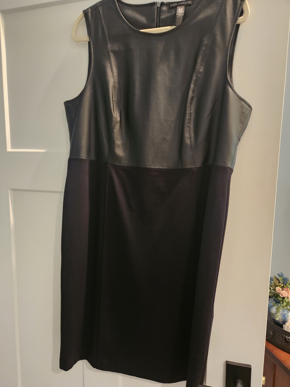 Chicos Black Label Black Faux Leather-Top Sheath Dress